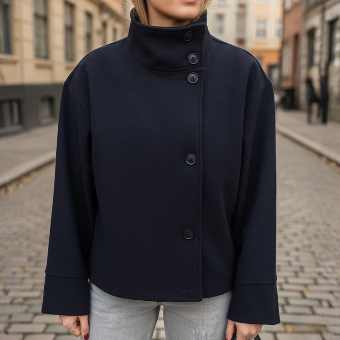 Women's Coat with High Collar and Buttons