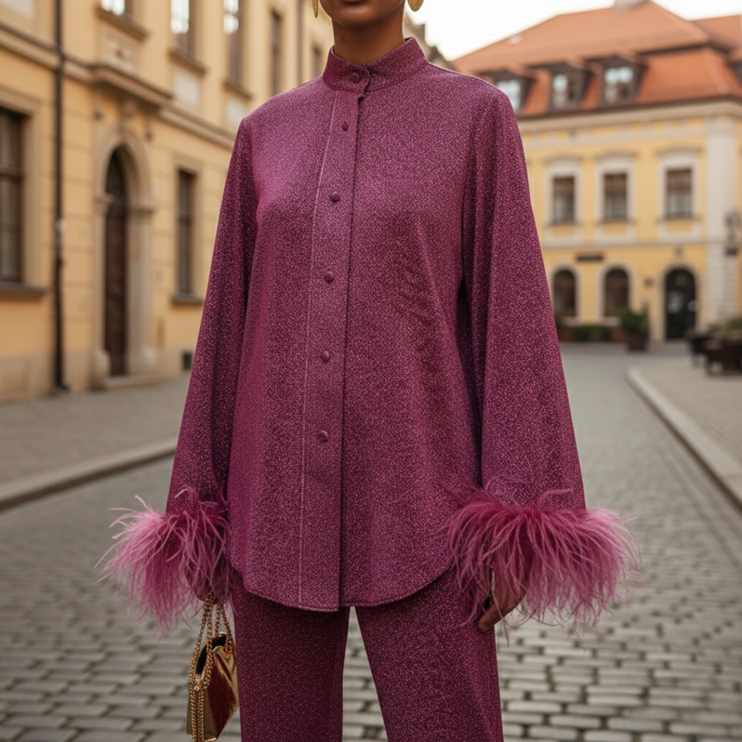 Women's Night Set with Feather Details