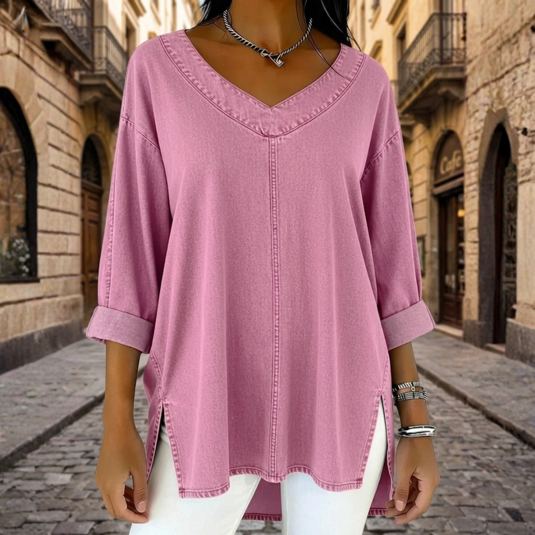 Women's Tunic Soft Fit V-Neck Side Split Three-Quarter Sleeve
