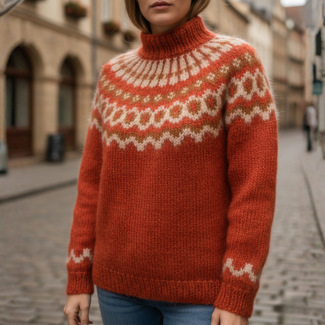 Women's Winter Jacquard Sweater with High Collar