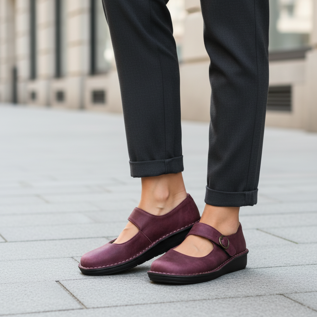 Women's Ballet Flats with Ankle Strap and Ergonomic Sole
