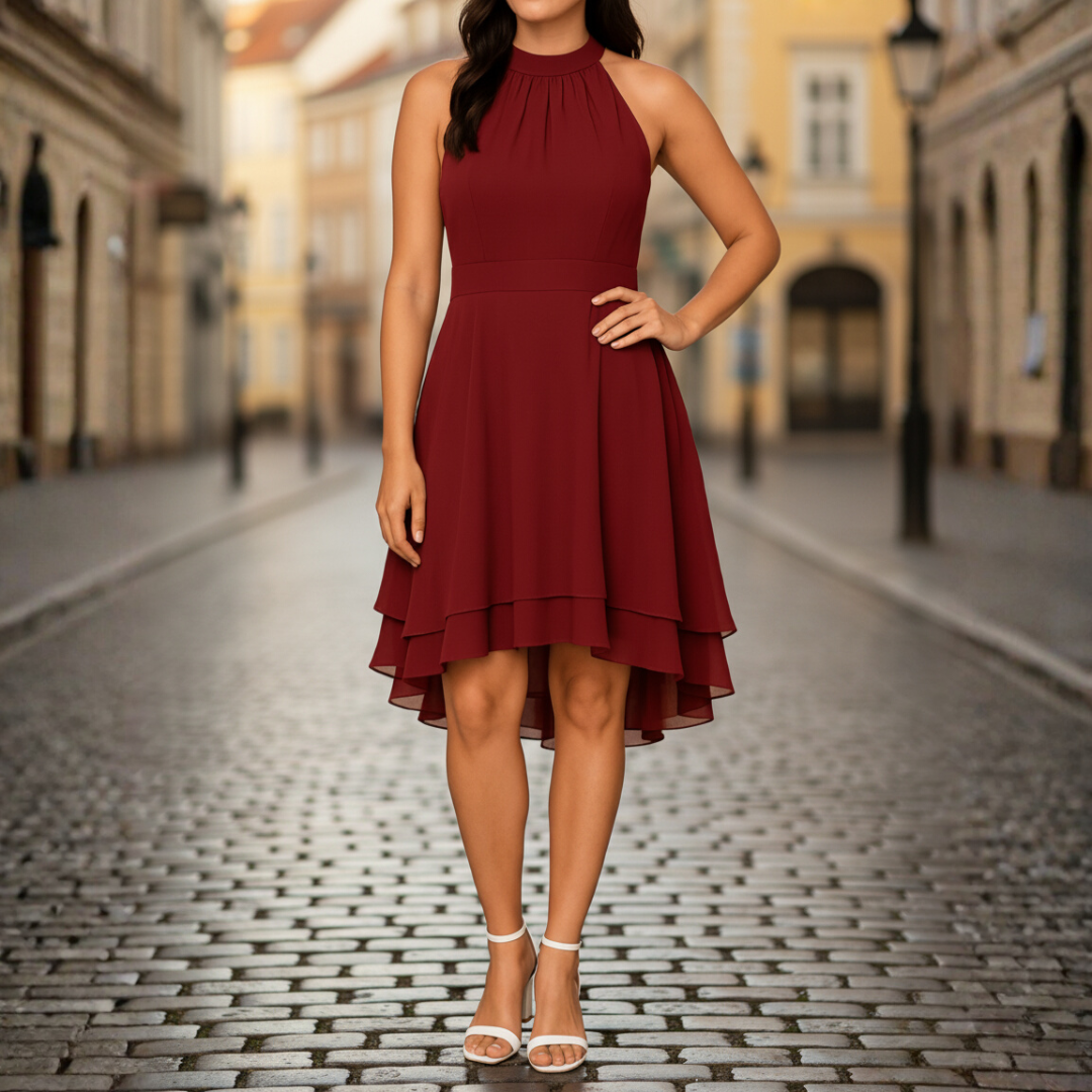 Women's Dress with Halter Neck and Layers