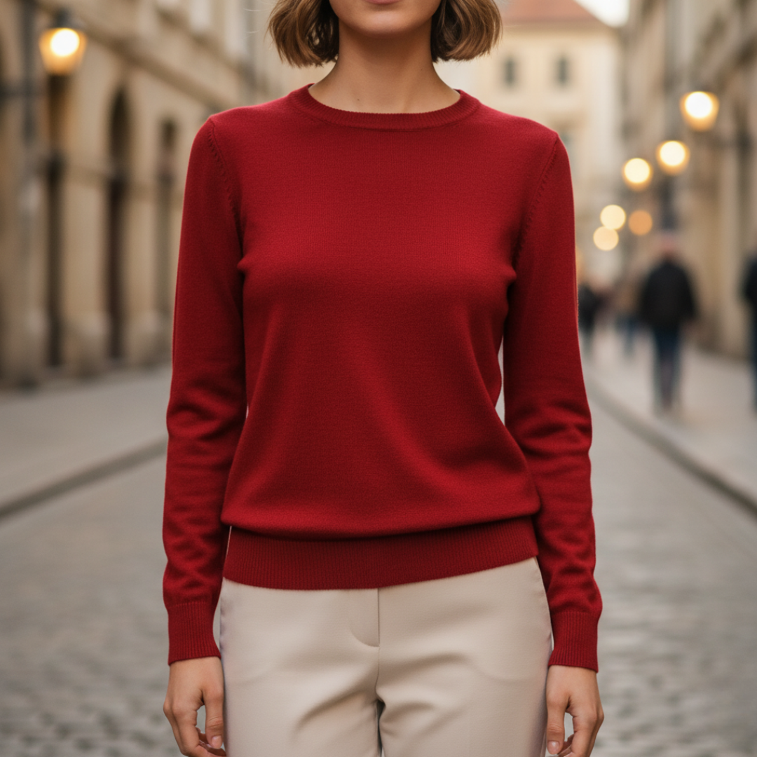 Women's Basic Long Sleeve Crew Neck Sweater in Fine Knit