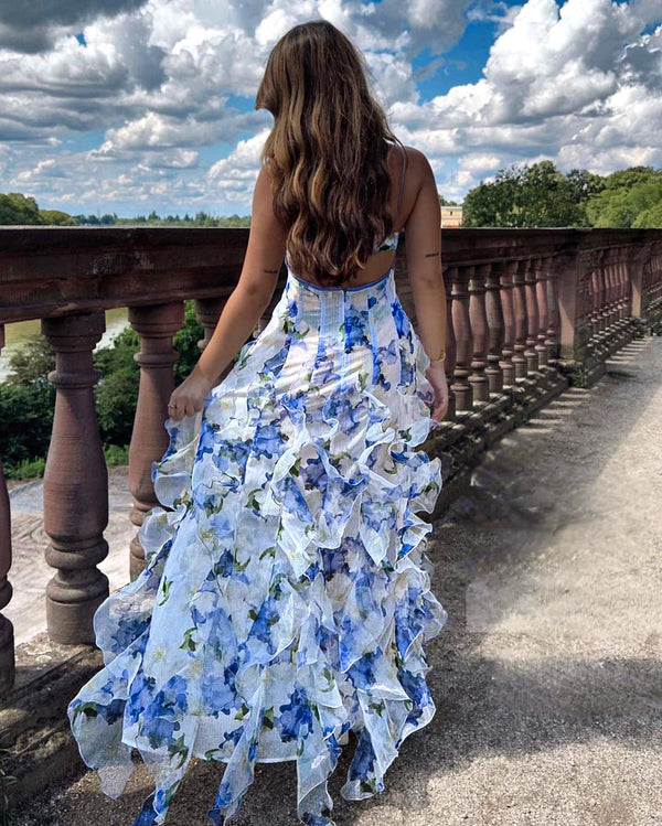 Women's Floral Maxi Sleeveless Dress with V-Neck