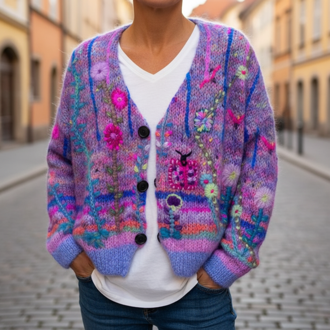 Women's Cardigan with Floral Embroidery