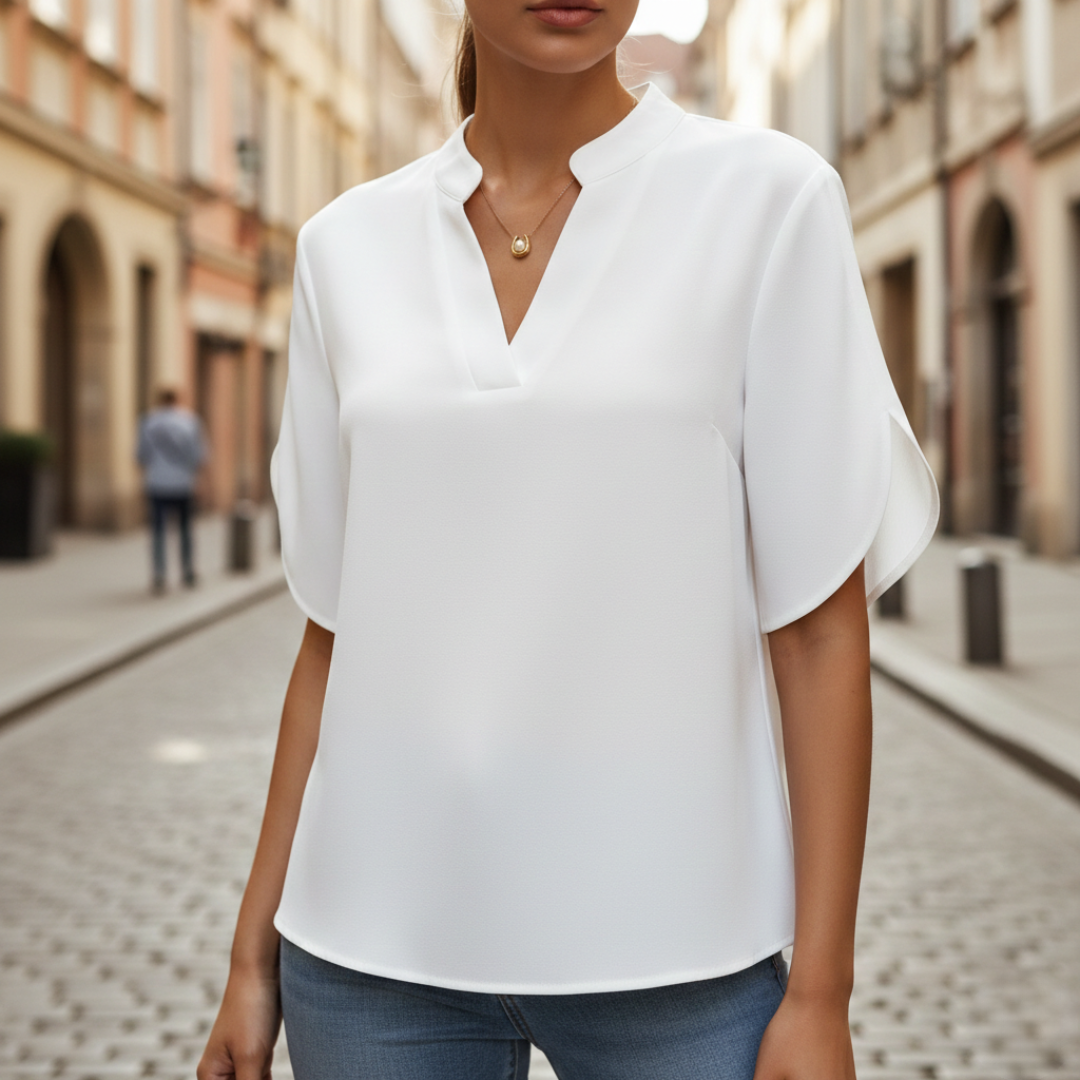 V-Neck Blouse in Pistachio with Short Sleeves for Women