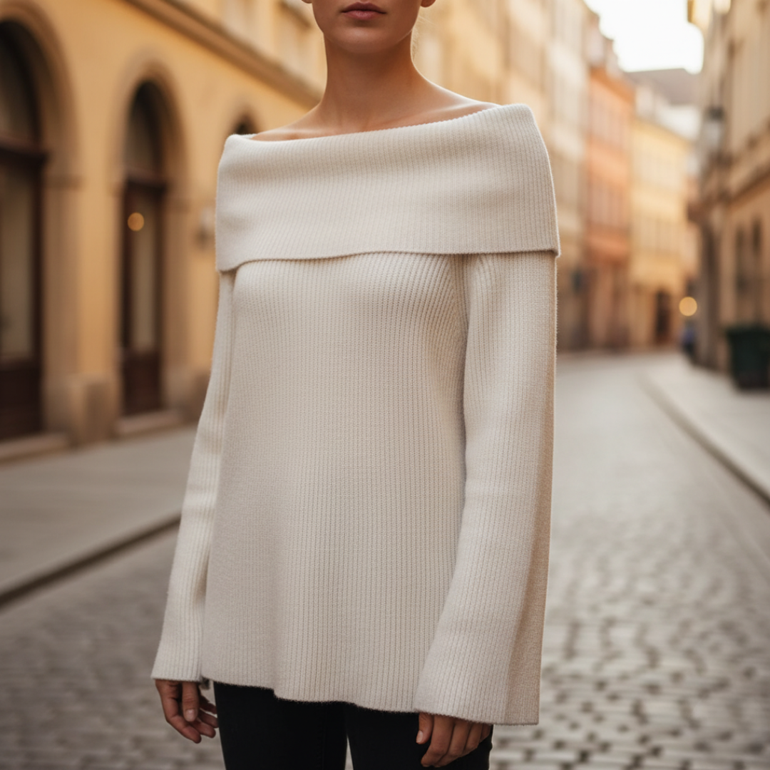 Women's Ribbed Off-Shoulder Top with Mixed Fabrics