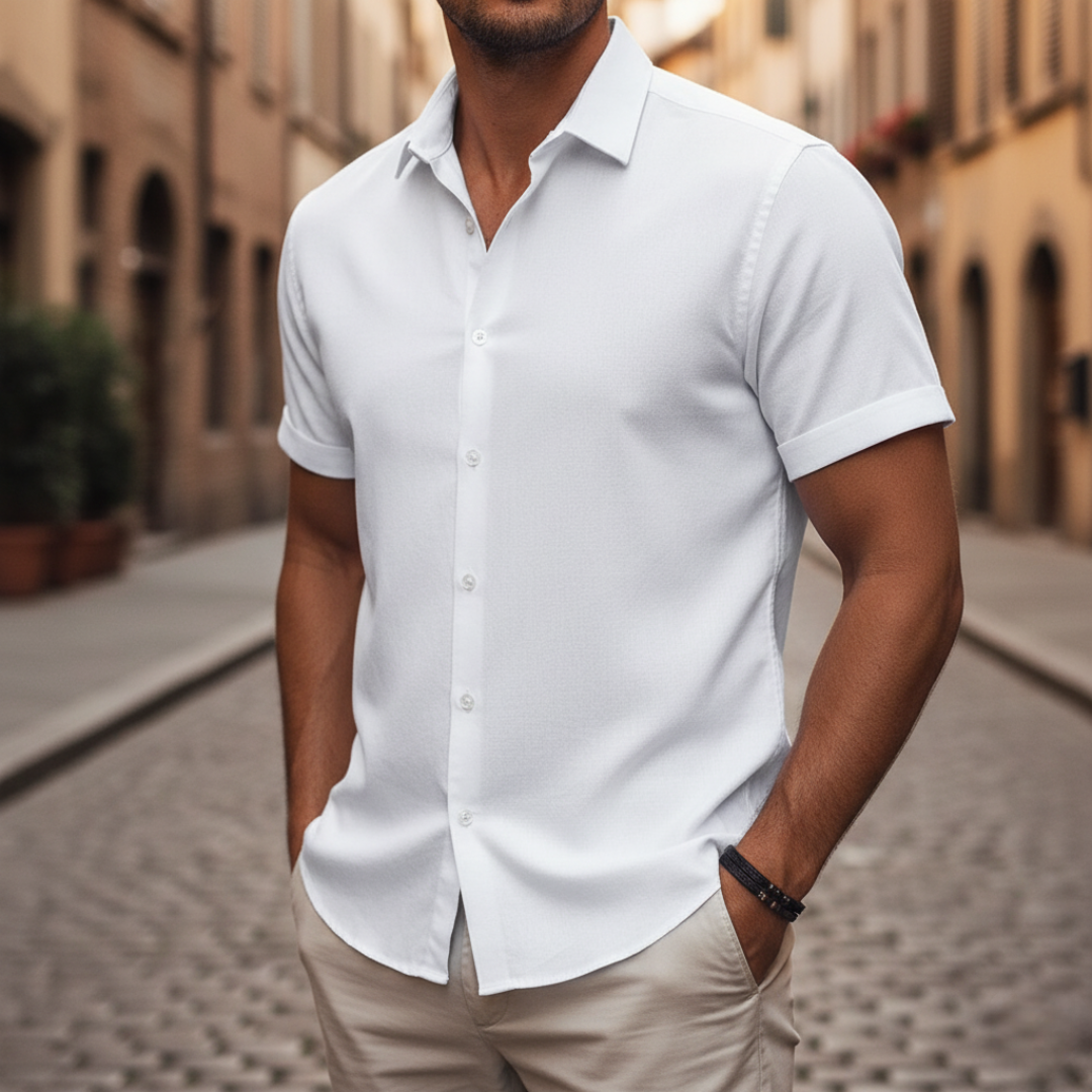 Men's Short Sleeve Casual Mixed Fabric Shirt