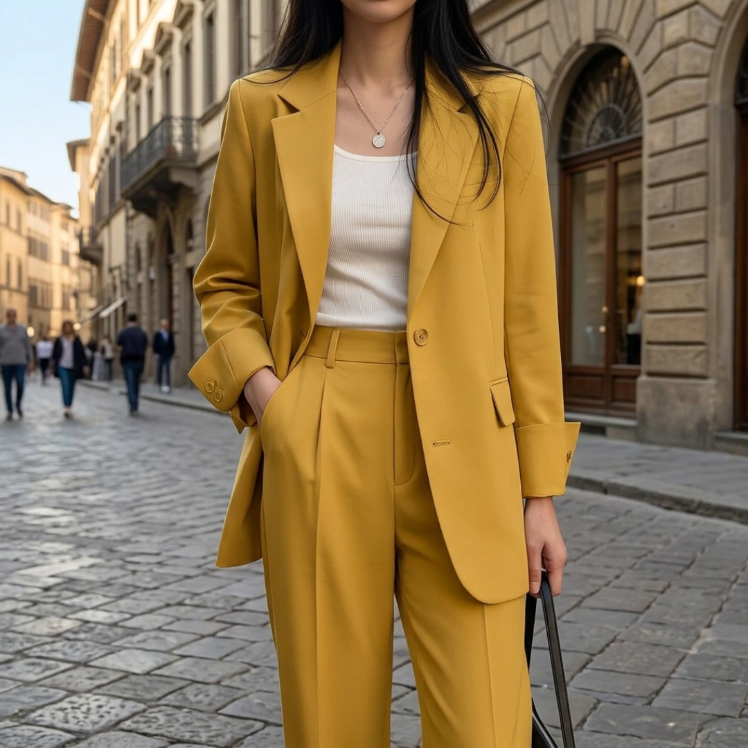 Women's Pinstripe Suit with Single-Breasted Blazer and High-Waisted Pants