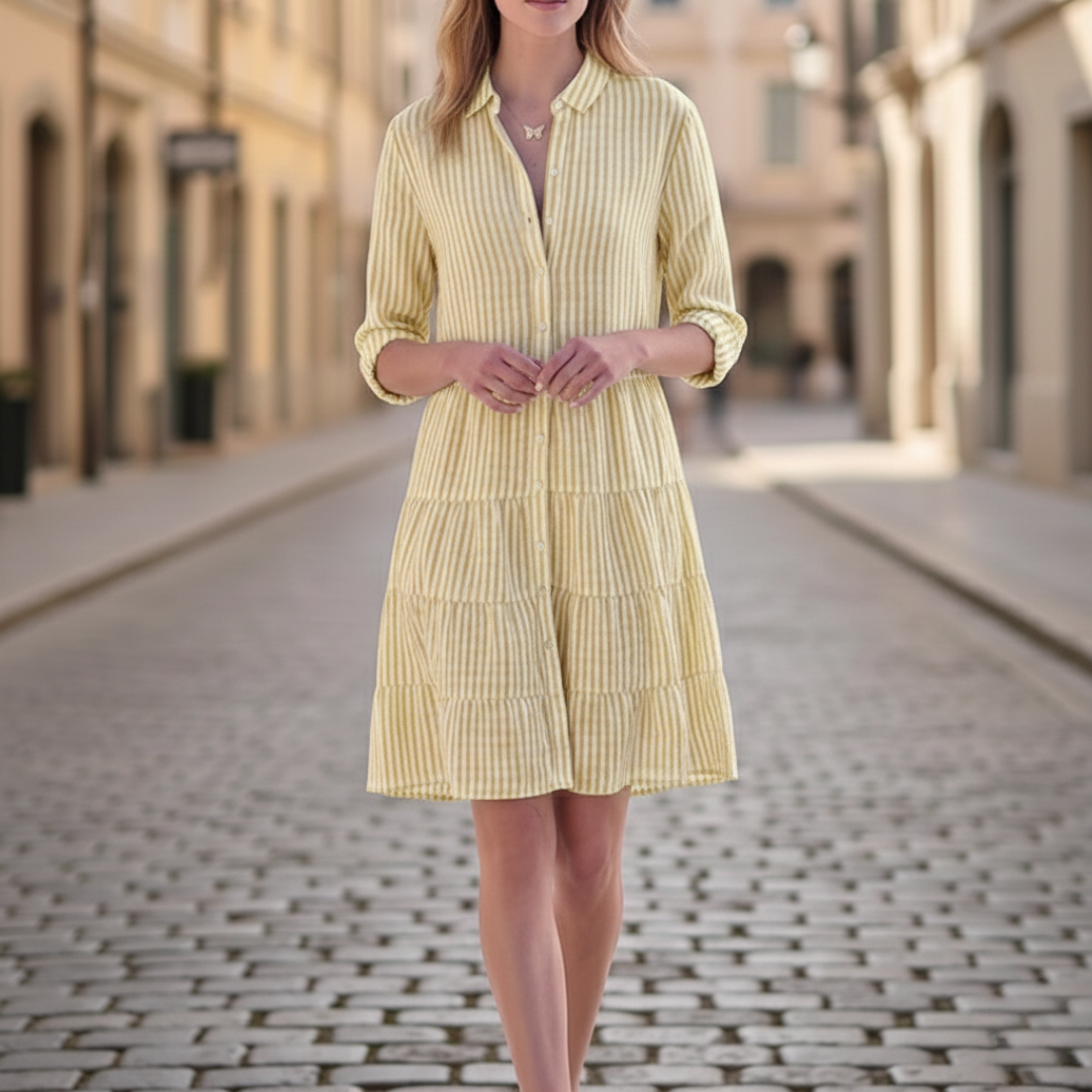 Striped Ruffle Shirt Dress with Buttons for Women