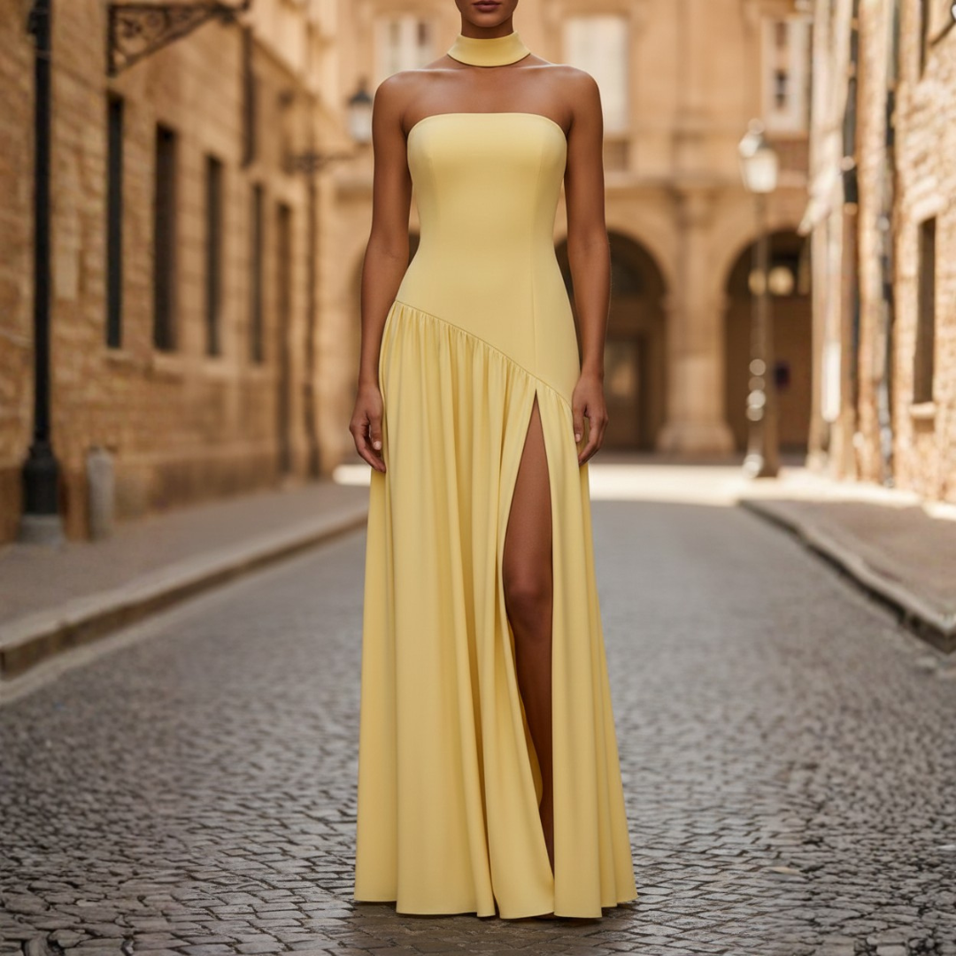 Women's Strapless Evening Dress with Slit