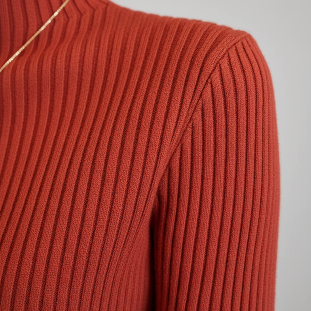 Women's Ribbed Turtleneck Sweater in Mixed Fabric