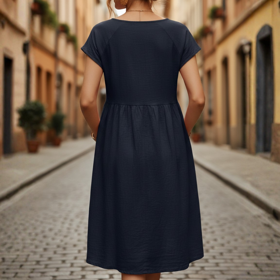 Beige Midi Ruffle Dress with Short Sleeves for Women