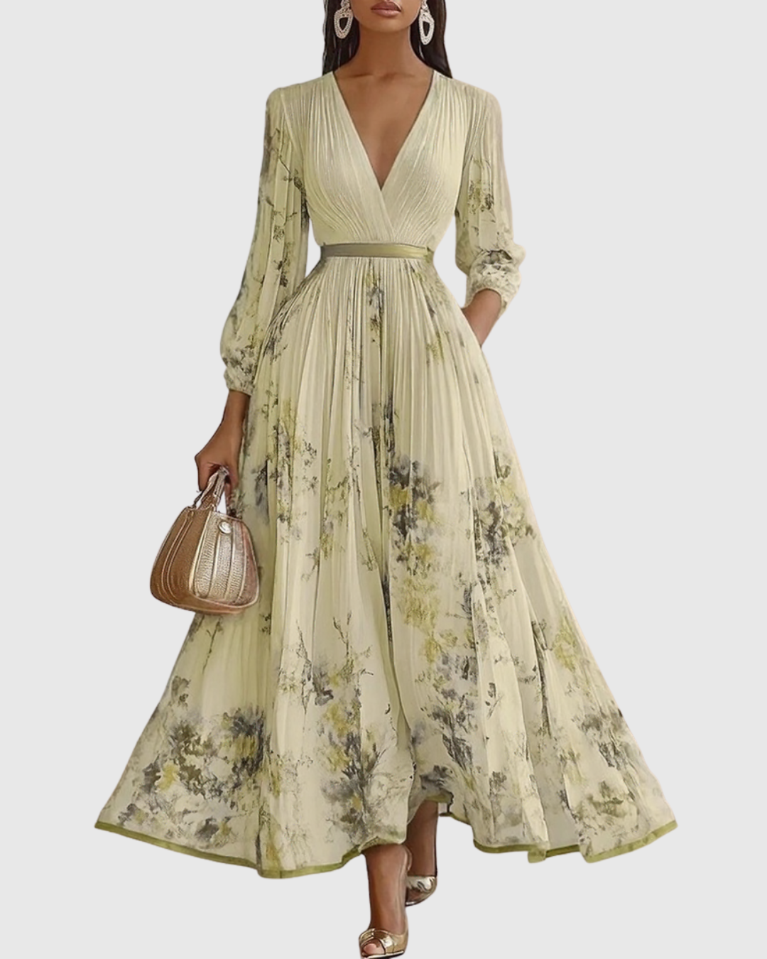 Elegant Pleated Satin Maxi Dress for Women
