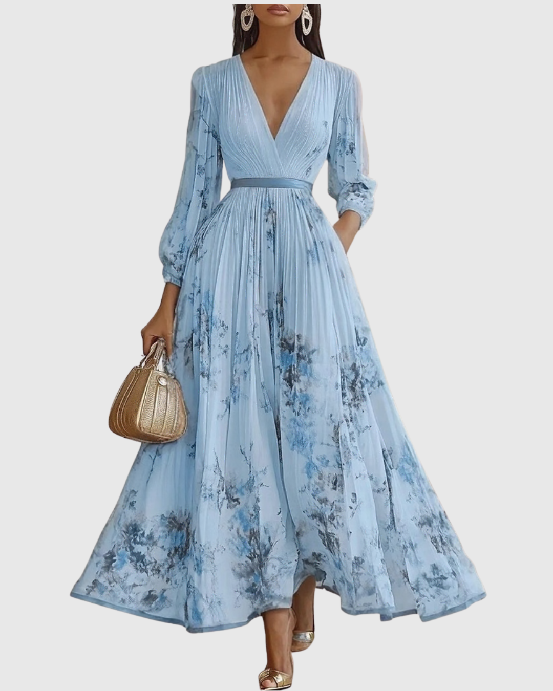 Elegant Pleated Satin Maxi Dress for Women