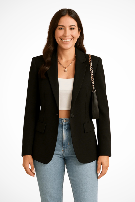 Women's Soft Woven Black Blazer | Elegant Slim Fit Long Sleeve Jacket 1