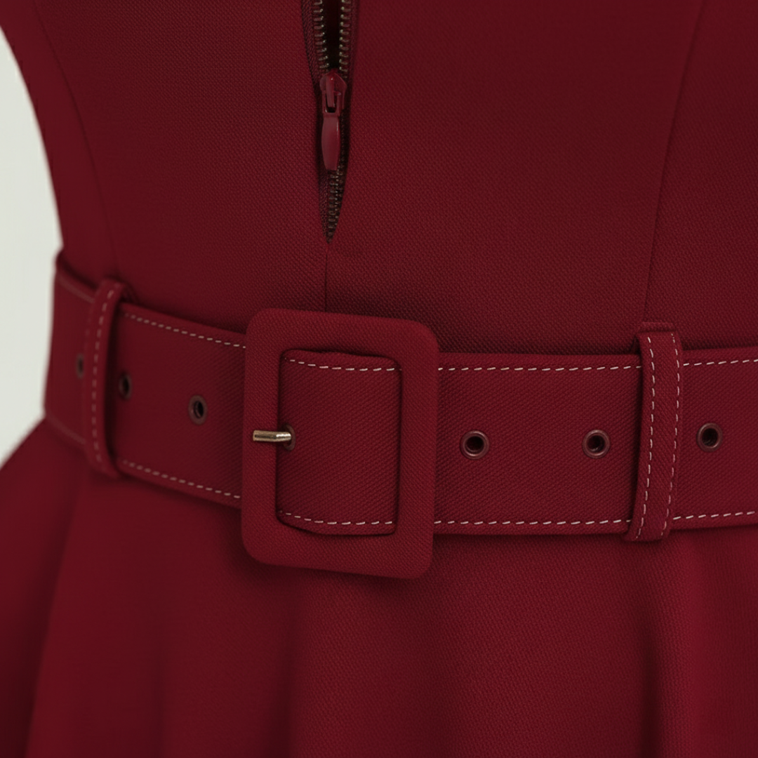 Women's Flared Dress with Front Zip and Belt