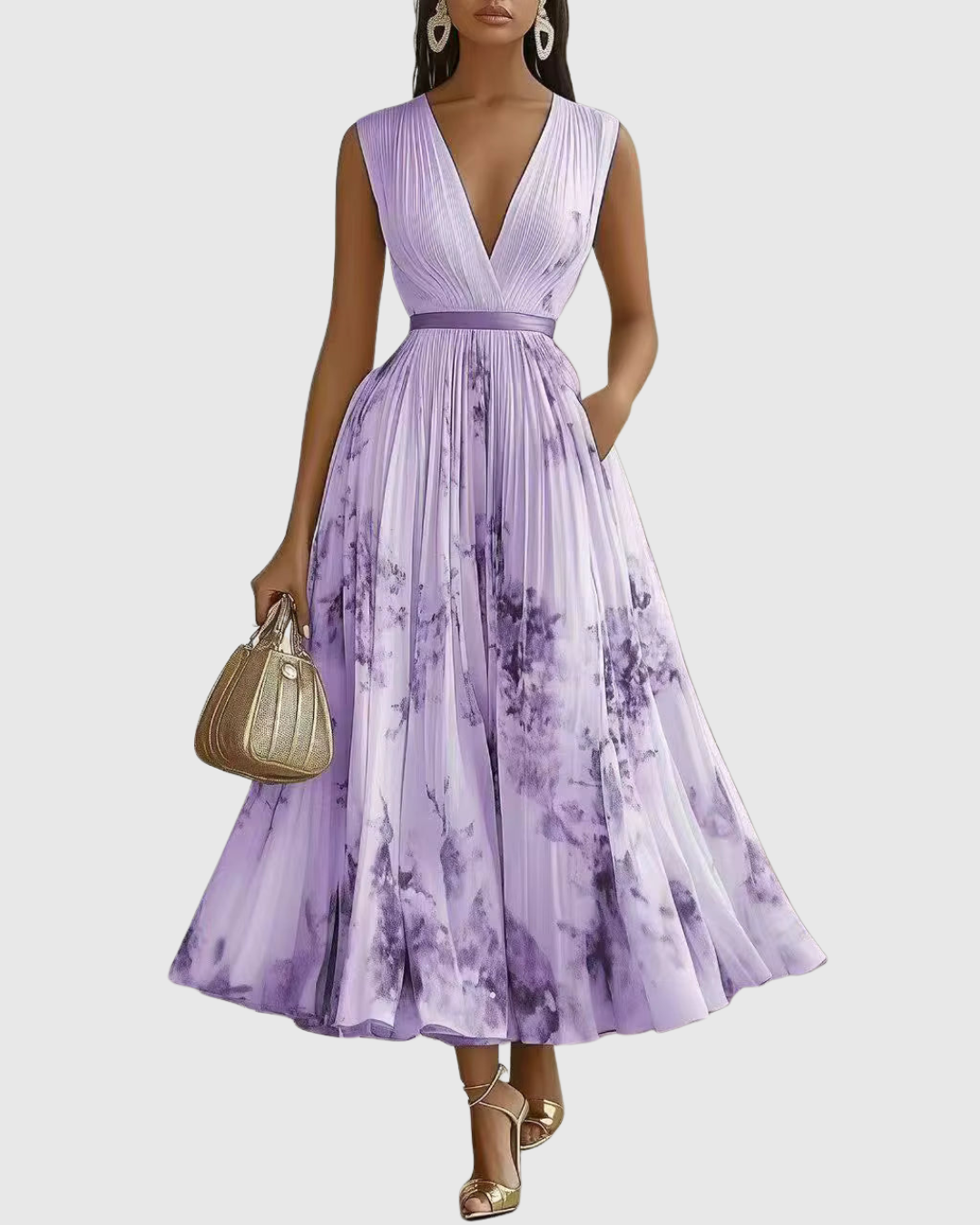 Elegant Pleated Satin Maxi Dress for Women
