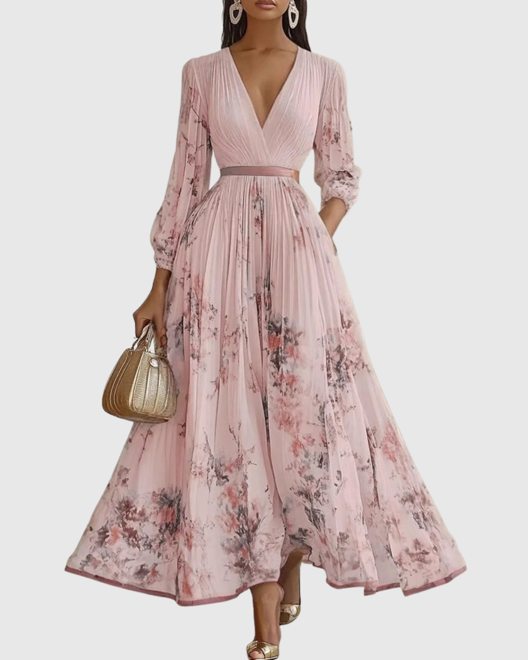 Elegant Pleated Satin Maxi Dress for Women