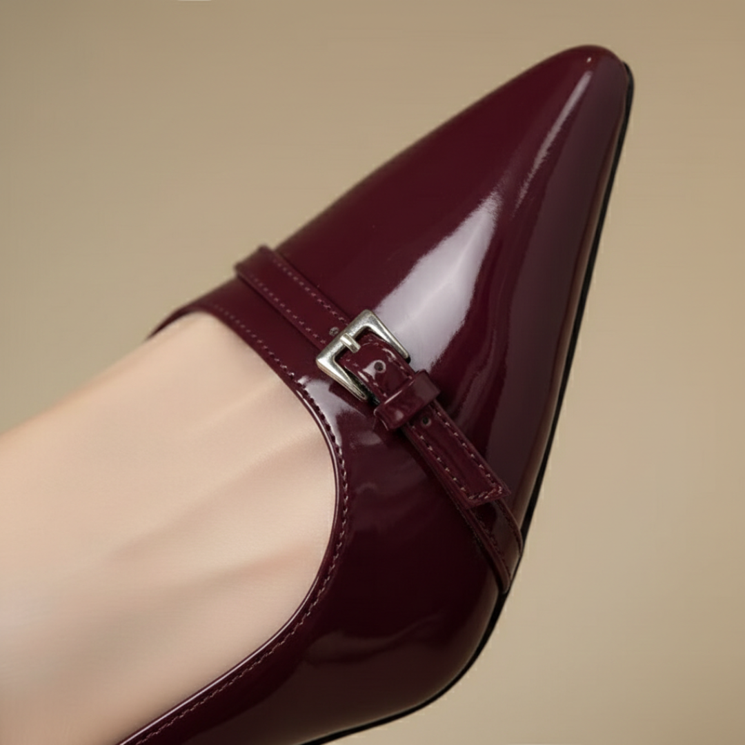 Pointed Toe Slingback Pumps with Block Heel and Buckle for Women