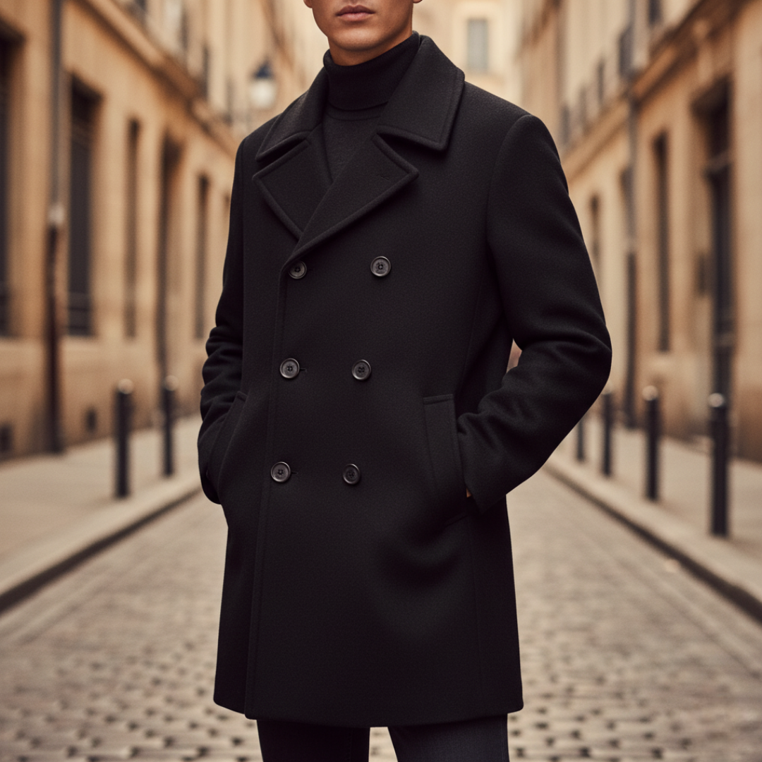 Men's Winter Coat Black Mixed Fabric