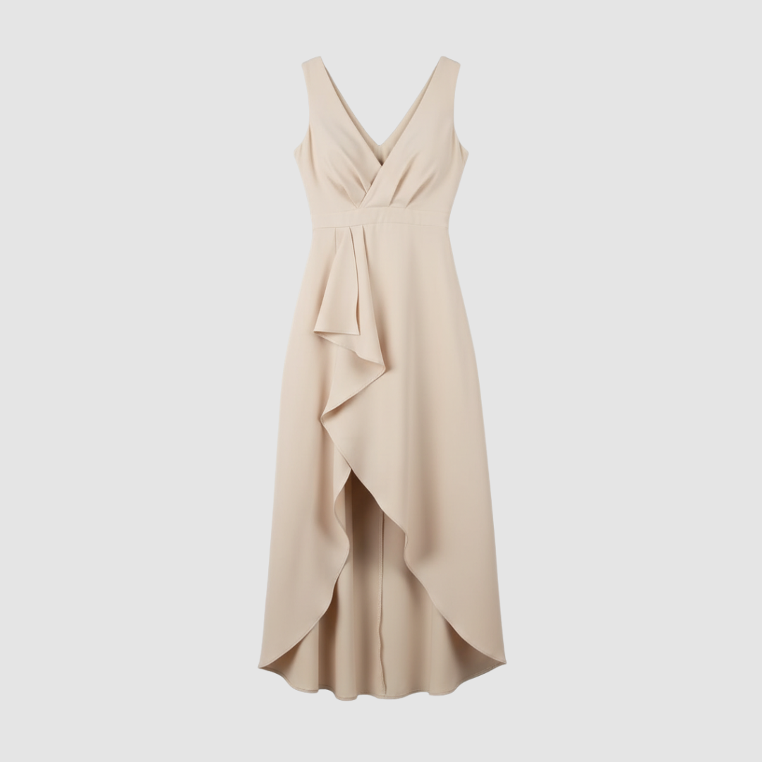 Beige Women's Dress with Cascade