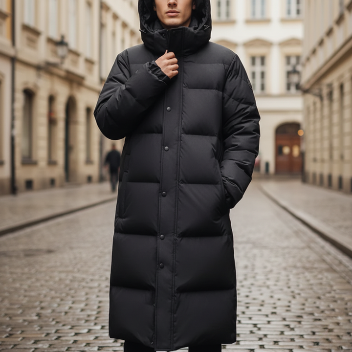 Men's Black Synthetic Material Puffer Jacket