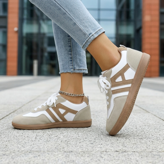 Low Women's Orthopedic Sneakers with Laces White Beige Rubber Sole