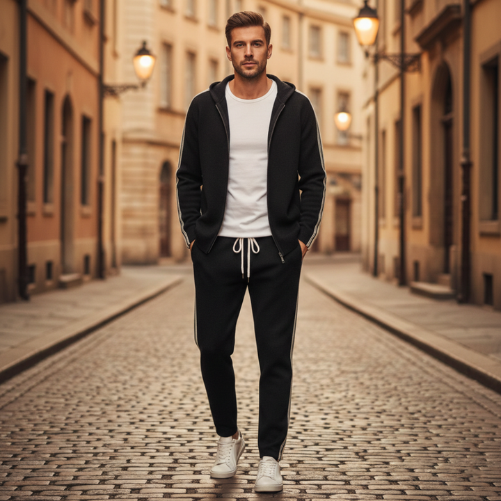 Tuta sportiva da uomo con felpa con cappuccio e pantaloni