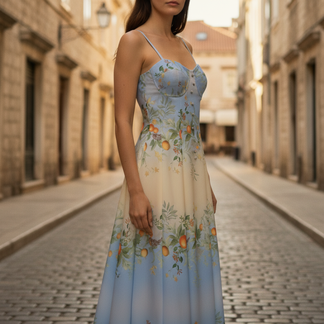 Floral Midi Dress for Women with Thin Straps