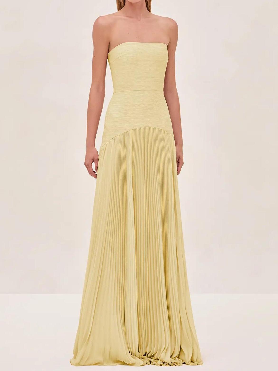 Women's Maxi Strapless Pleated Dress – Elegant
