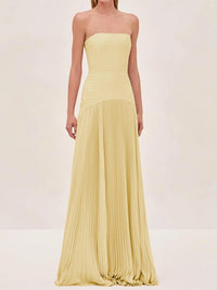 Abito maxi plissettato da donna | Elegante abito da sera senza spalline  