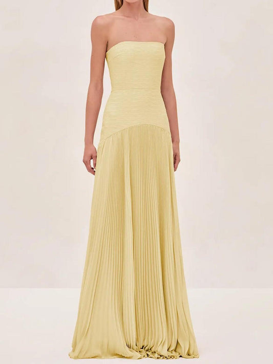 Women's Pleated Maxi Dress | Elegant Strapless Evening Gown 1