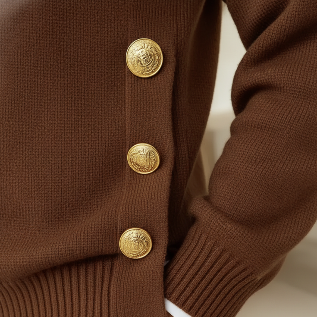 Women's Sweater with Gold Buttons Crew Neck