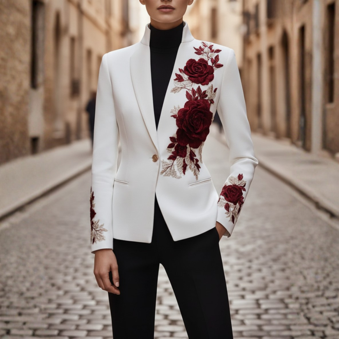 Women's White Jacket with Floral Embroidery