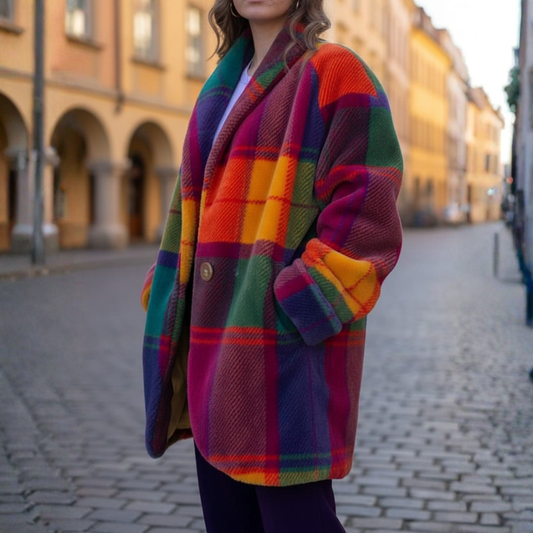 Oversized Multicolored Checkered Women's Coat