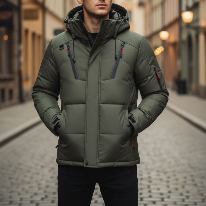 Men's Winter Down Jacket with Hood and Zipper