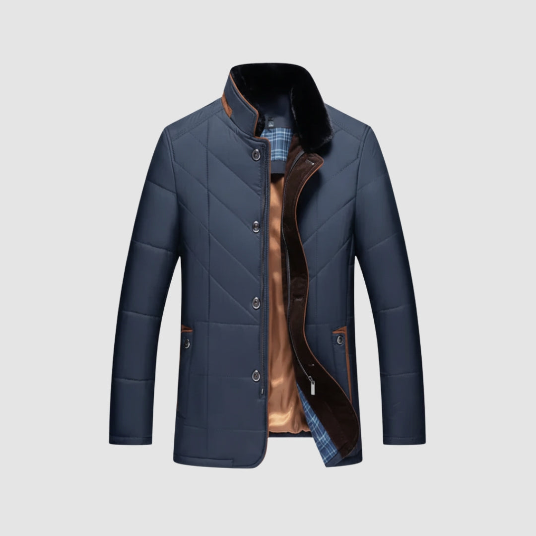 Brown Quilted Jacket with Velvet Collar
