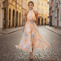Women's Lightweight Silk Flared Dress | Artistic Watercolor Summer Gown