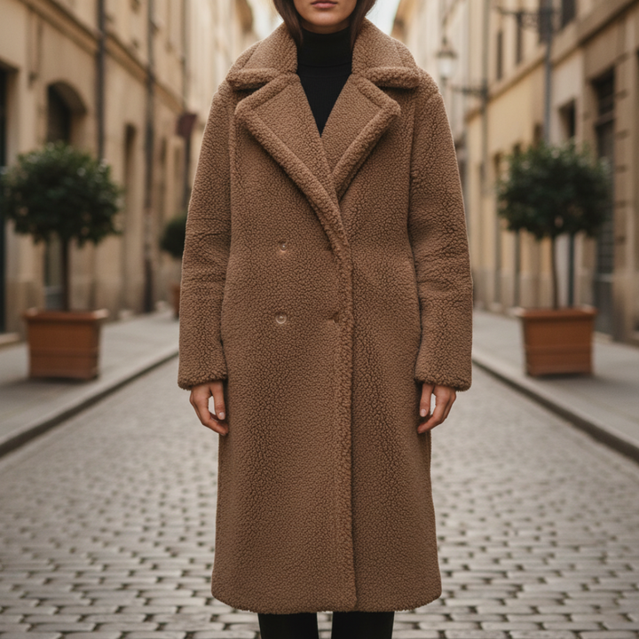 Lungo cappotto teddy da donna in materiale di qualità