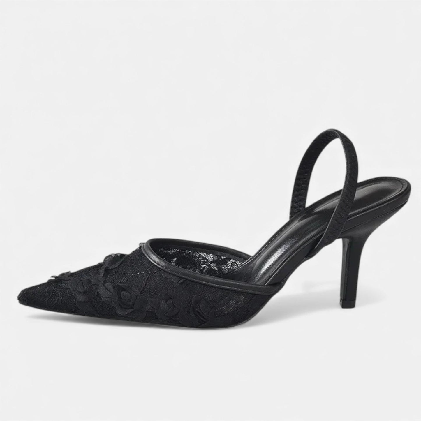 Women's Embroidered Mesh Pointed Toe Slip-On Stiletto Heels