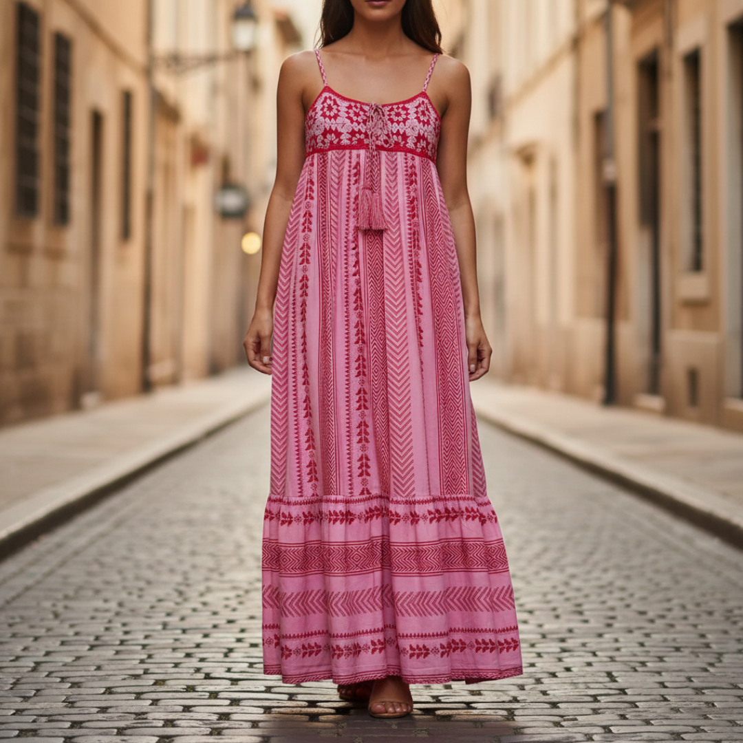 Women's Pink Maxi Dress with Thin Straps