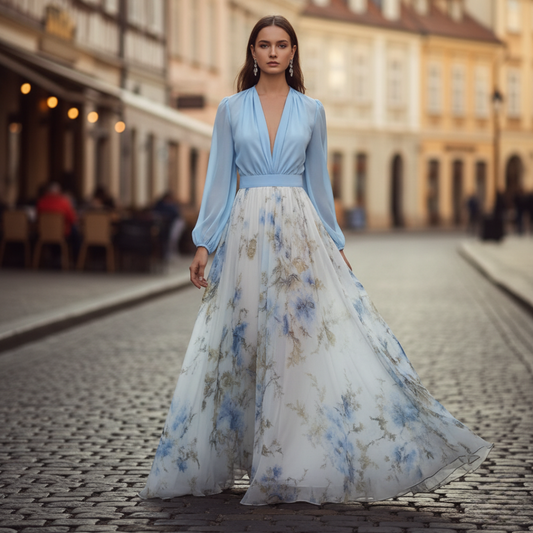 Women's Floral Chiffon Dress | Elegant Long Summer Gown 1