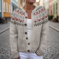Cardigan jacquard floreale beige da donna
