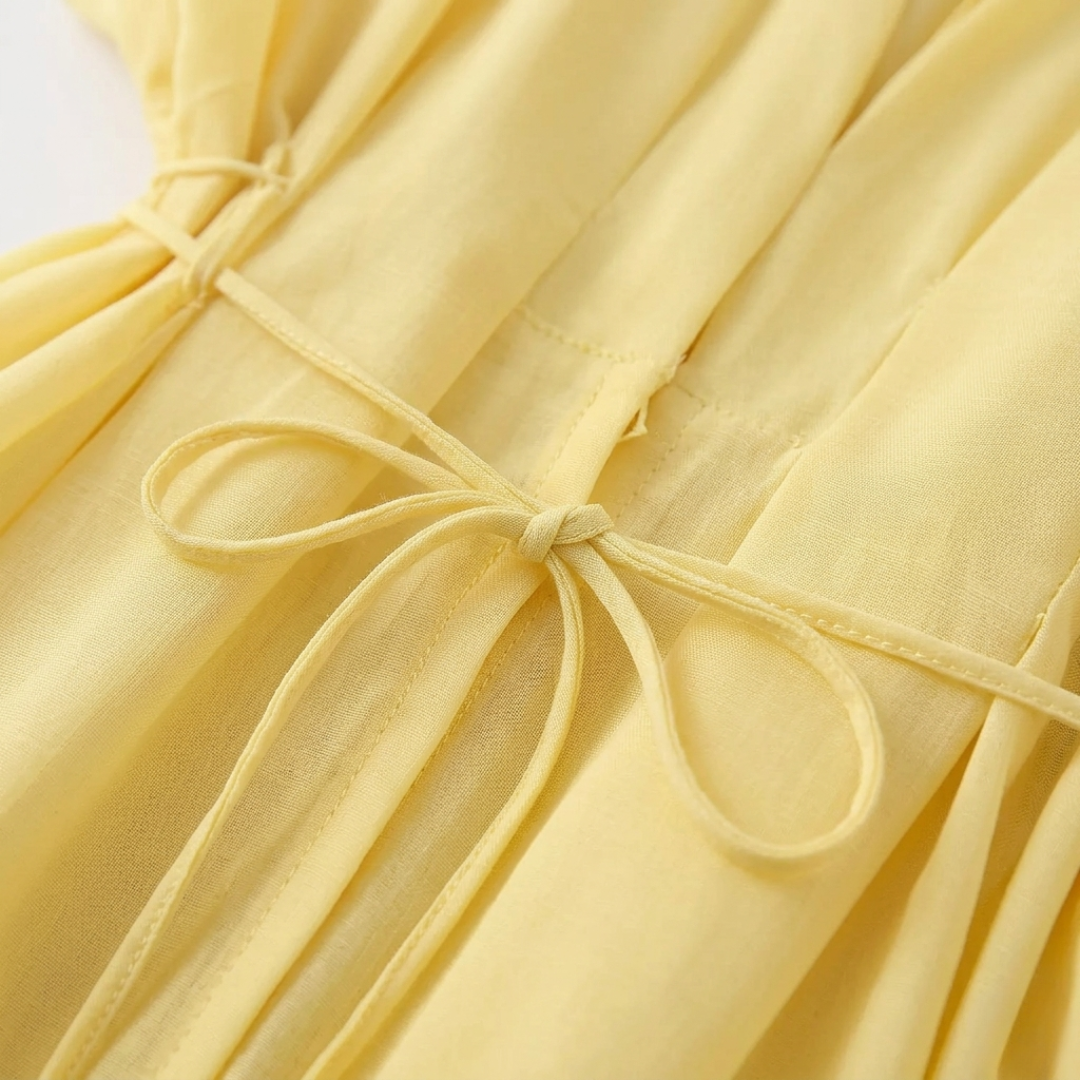 Women's Long Draped Dress with V-Neck and Short Sleeves