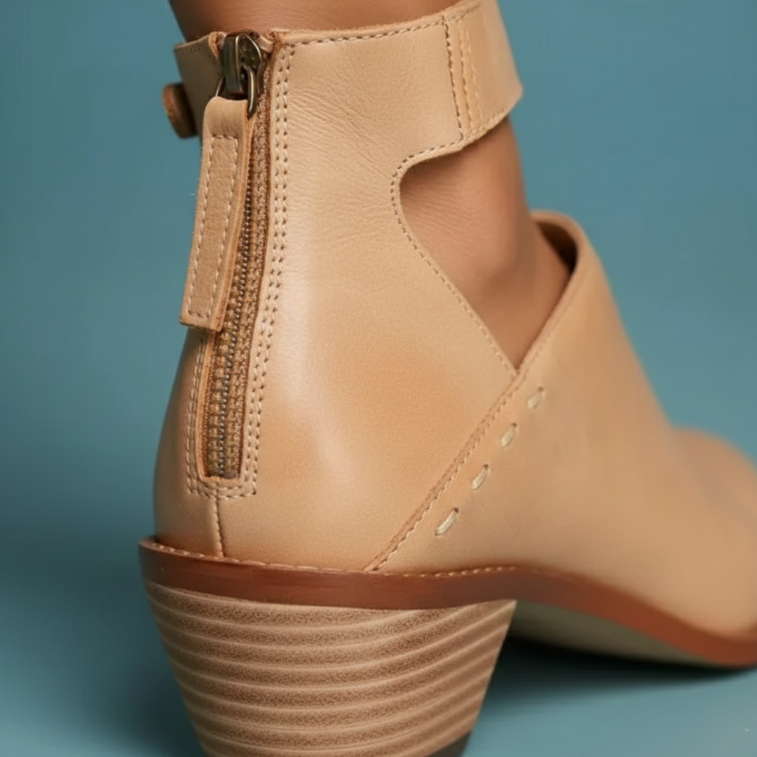 Women's Block Heel Ankle Boots with Ankle Strap and Pointed Toe