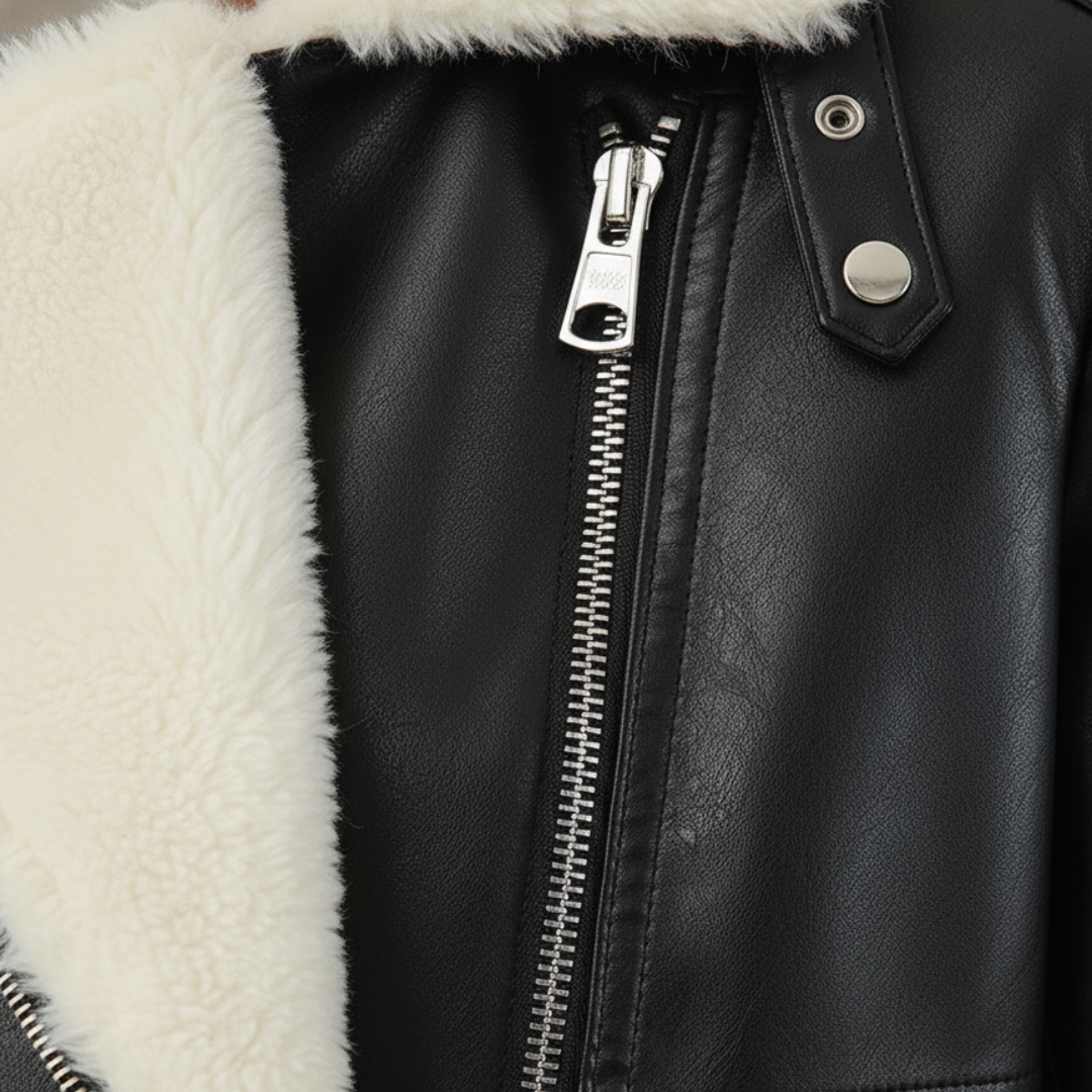 Women's High-Quality Material Jacket with Synthetic Fur Collar