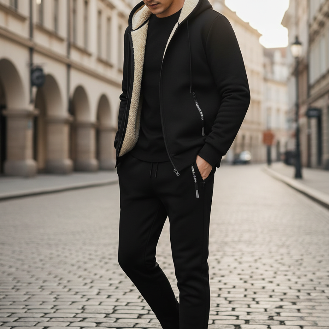 Men's Black Soft Fabric Hoodie and Pants