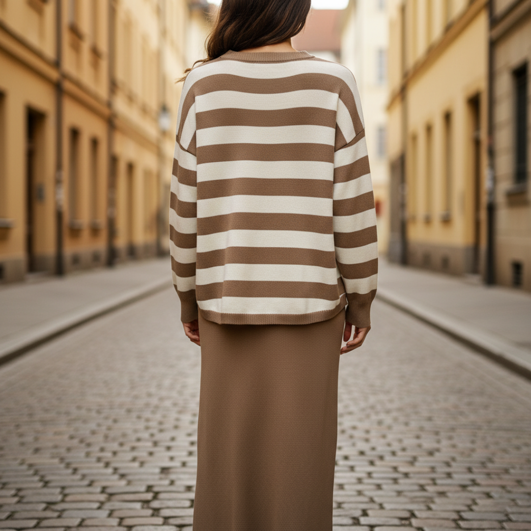 Women's Oversized Striped Sweater with Skirt