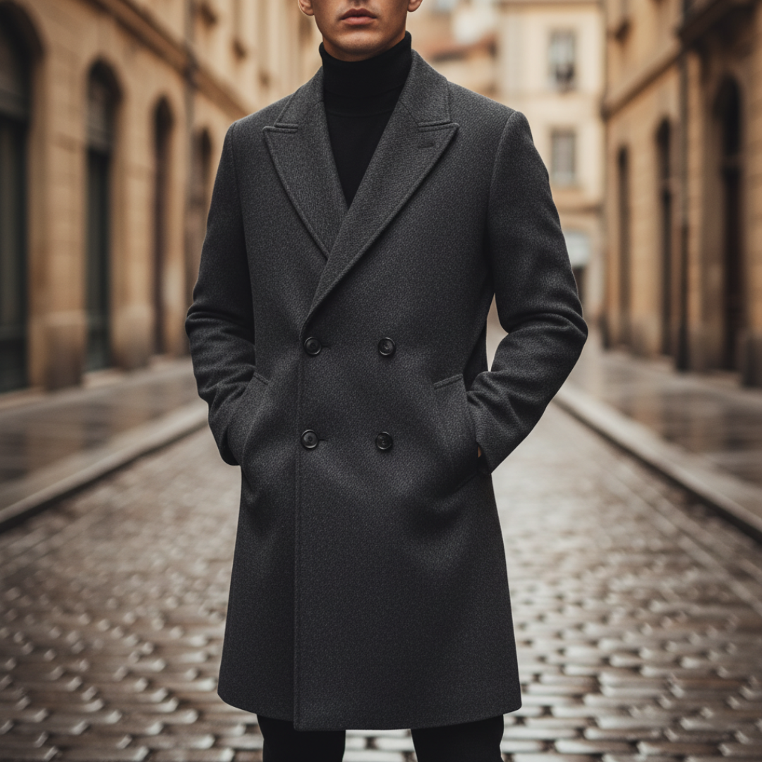Men's Long Double-Breasted Trench Coat